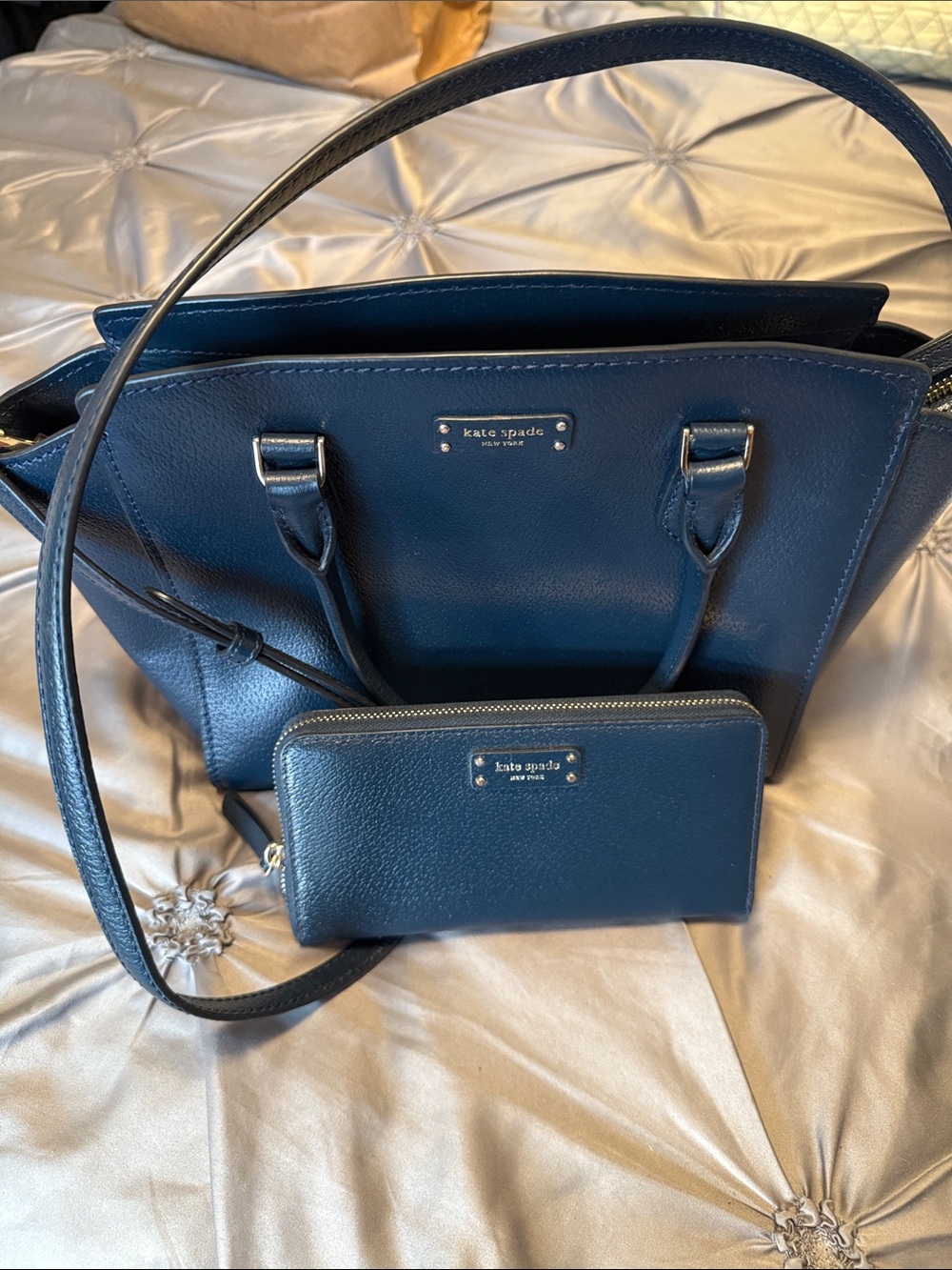 kate spade Navy Pebbled Leather Tote with Matching Wallet